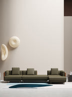 Leather Sofa Set with Lounger and Polished Gold Accents