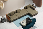 Leather Sofa Set with Lounger and Polished Gold Accents