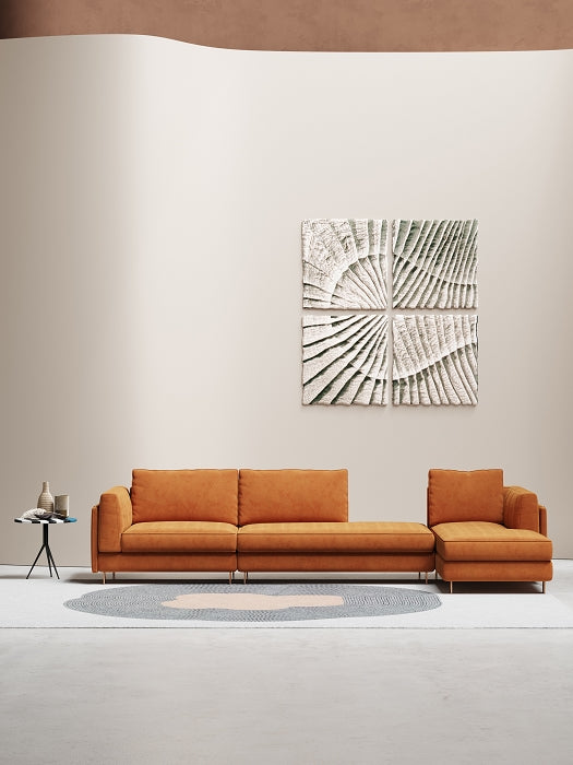Brushed Gold Velvet One- and Three-Seater Sofa Set with Lounger