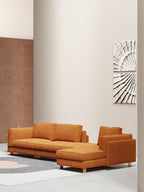 Brushed Gold Velvet One- and Three-Seater Sofa Set with Lounger