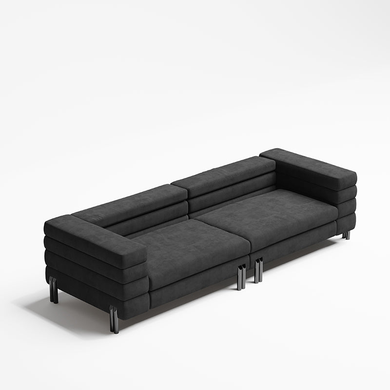 Polished Black Sueded High-Tech Fabric Two-Piece Living Room Set