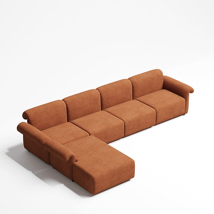 Wood-Leg Sueded High-Tech Fabric Four-Seater Sofa With Sectional Sofa