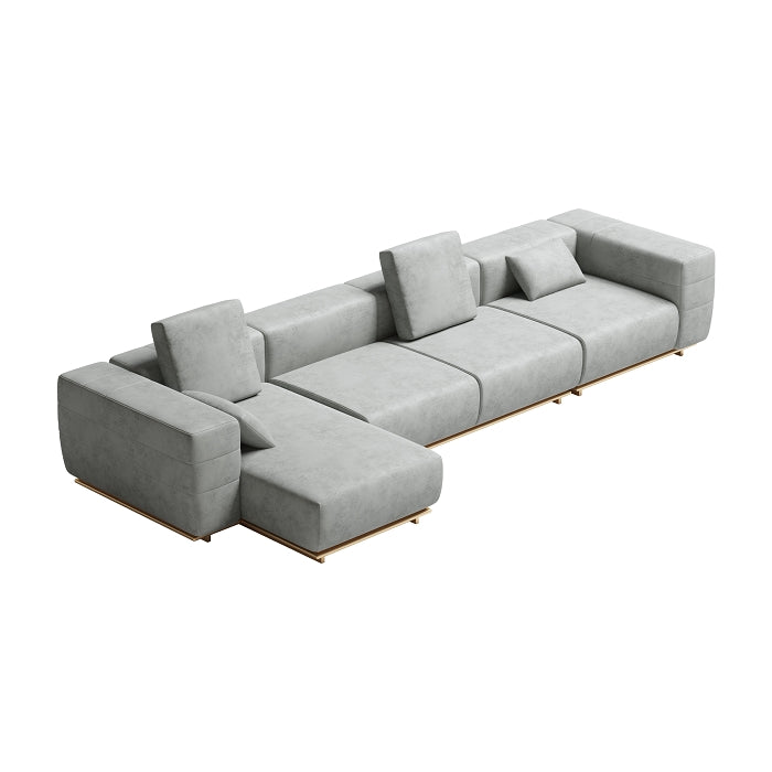 Champagne Gold Velvet One- and Three-Seater Sofa Set with Lounger