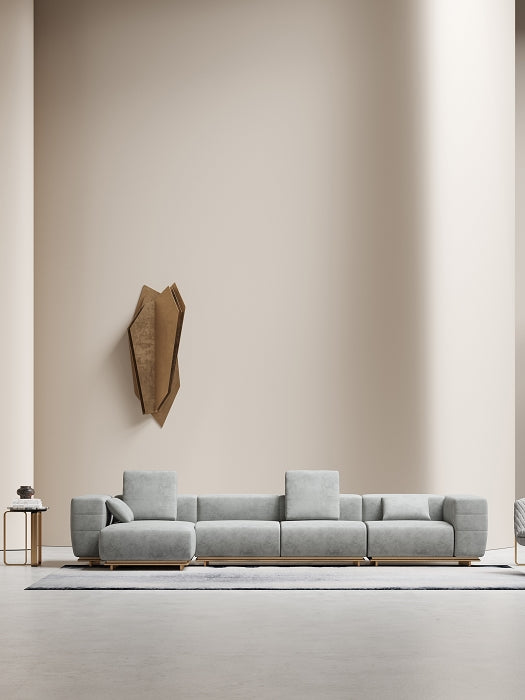 Champagne Gold Velvet One- and Three-Seater Sofa Set with Lounger