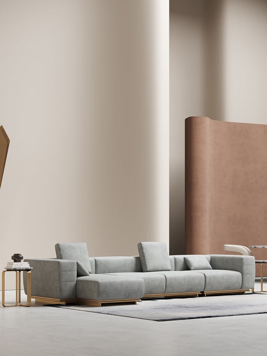 Champagne Gold Velvet One- and Three-Seater Sofa Set with Lounger
