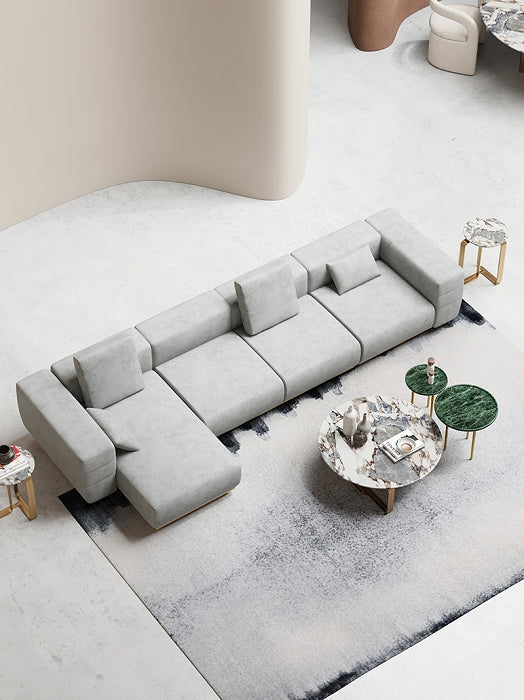 Champagne Gold Velvet One- and Three-Seater Sofa Set with Lounger
