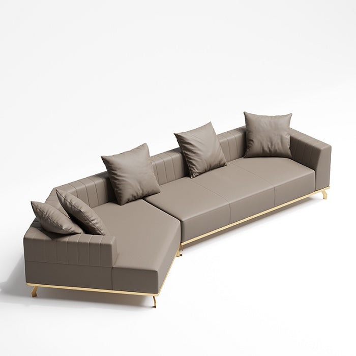 Brushed Gold Sueded High-Tech Fabric Four-Seater Curved Sofa