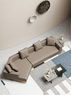 Brushed Gold Sueded High-Tech Fabric Four-Seater Curved Sofa