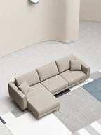 Velvet Three-Seater Sofa with Right-Side Lounger