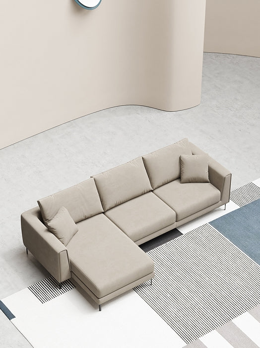 Velvet Three-Seater Sofa with Right-Side Lounger
