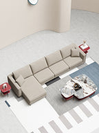 Velvet Sofa Set with Right-Side Lounger and Black Steel Accents