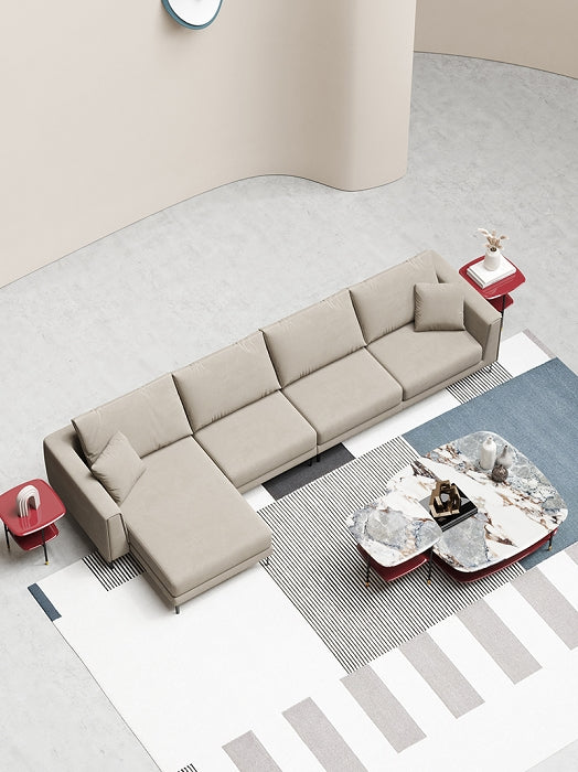 Velvet Sofa Set with Right-Side Lounger and Black Steel Accents