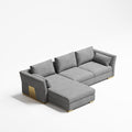 Velvet Three-Seater Sofa with Lounger and Brushed Gold Legs