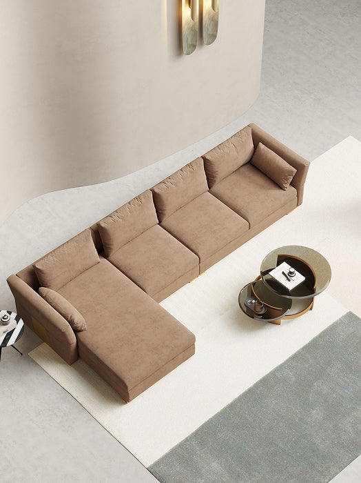 Brushed Gold Velvet One- and Three-Seater Sofa Set with Lounger