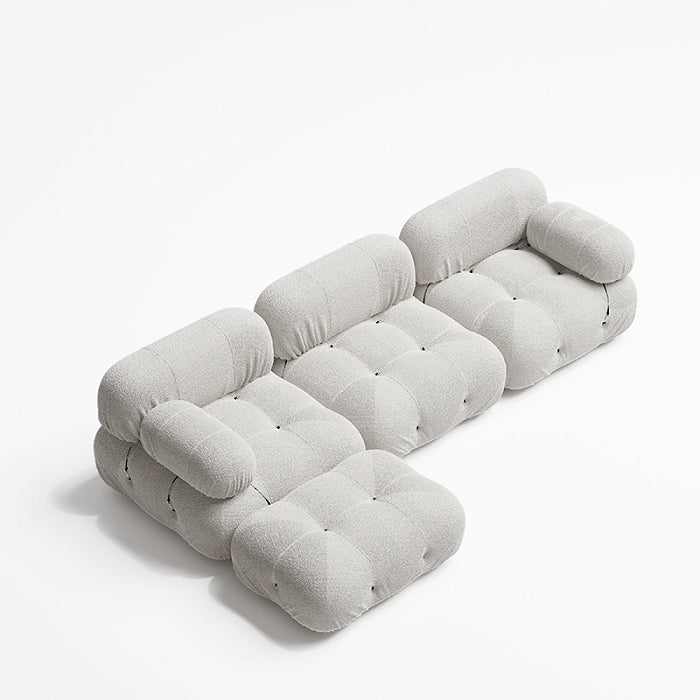 Fleeced Fabric Three-Seater Sofa With Ottoman