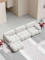 Fleeced Fabric Three-Seater Sofa With Ottoman