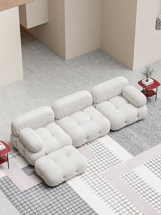 Fleeced Fabric Three-Seater Sofa With Ottoman