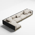 Brushed Gold Velvet Four-Seater Sofa With Sectional Sofa