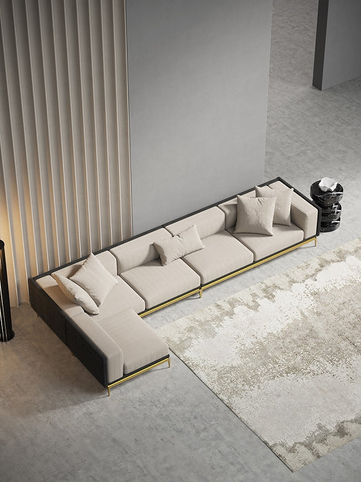 Brushed Gold Velvet Four-Seater Sofa With Sectional Sofa