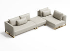 Brushed Gold Velvet One- and Three-Seater Sofa Set with Lounger
