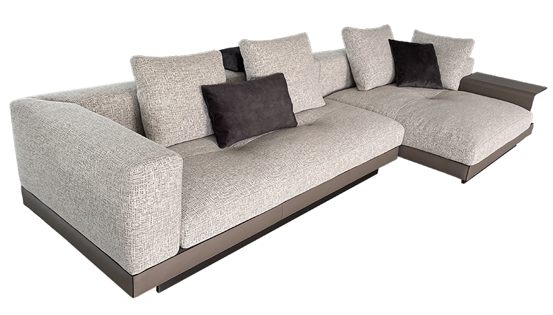 Three-Seater Sofa with Lounger and Saddle-Leather Accents