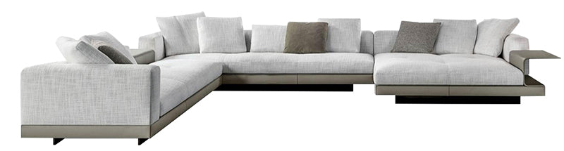 Four-Seater Sofa with Lounger and Saddle-Leather Accents
