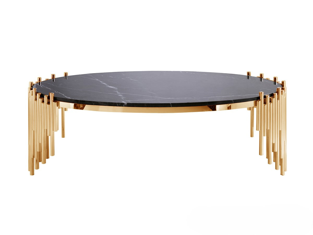 Vinca Marble Coffee Table with Brushed Bronze Base