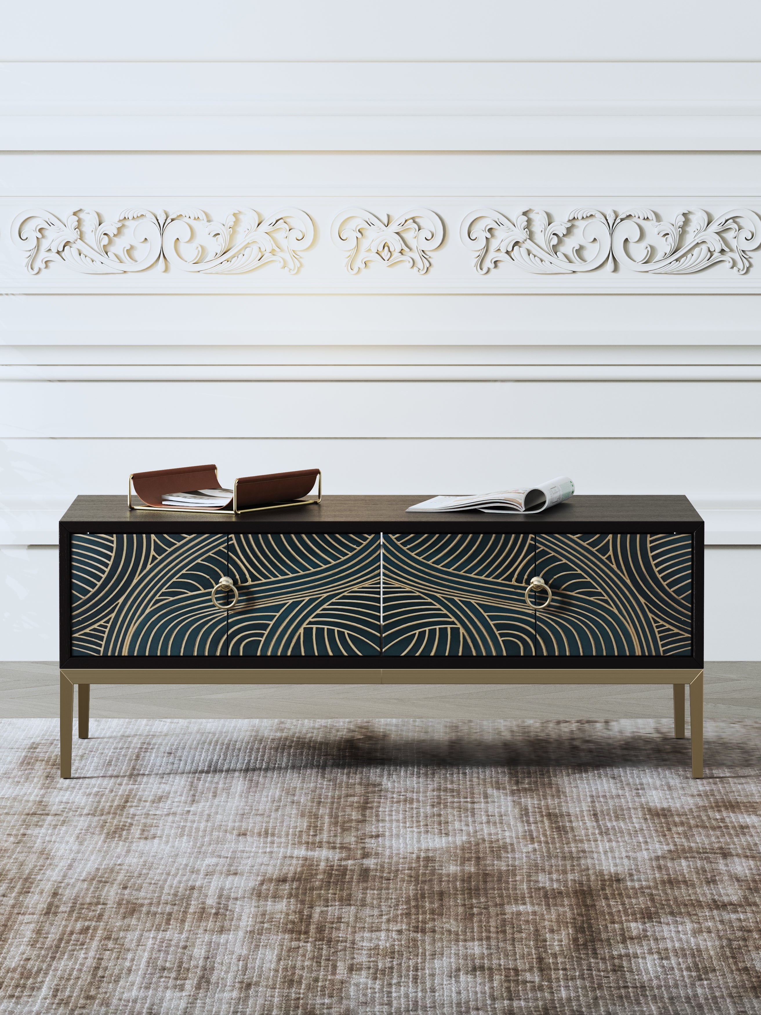 High-Gloss Walnut-Veneer Coffee Table