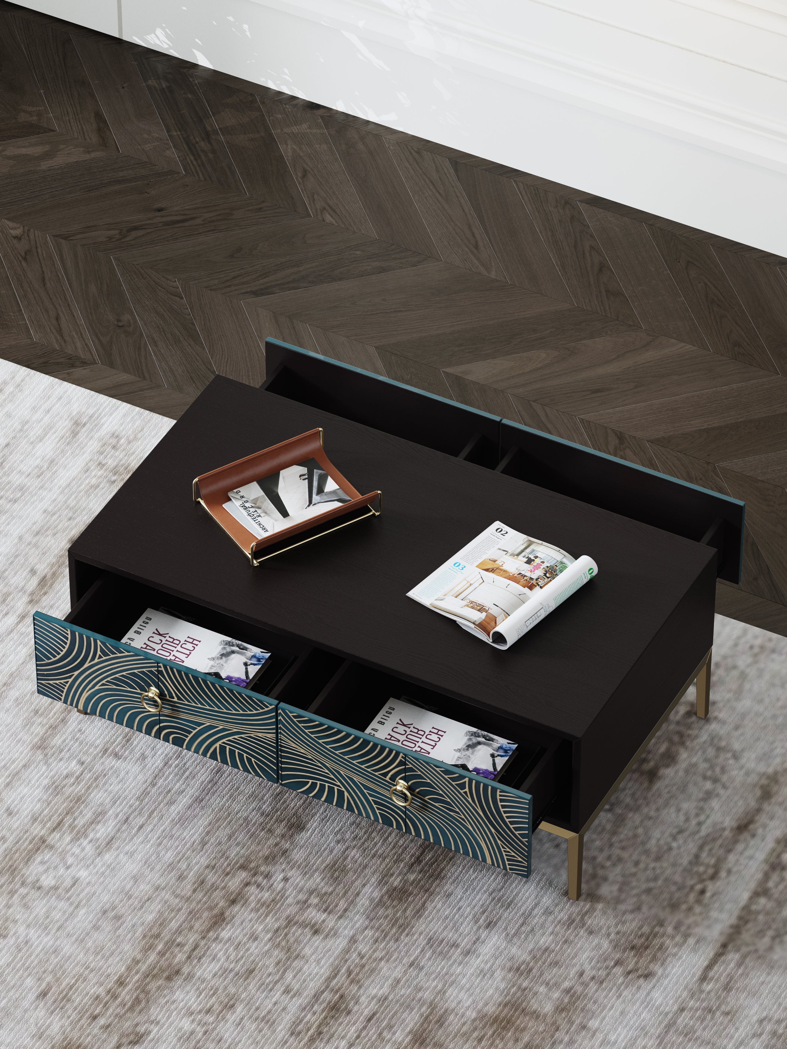 High-Gloss Walnut-Veneer Coffee Table