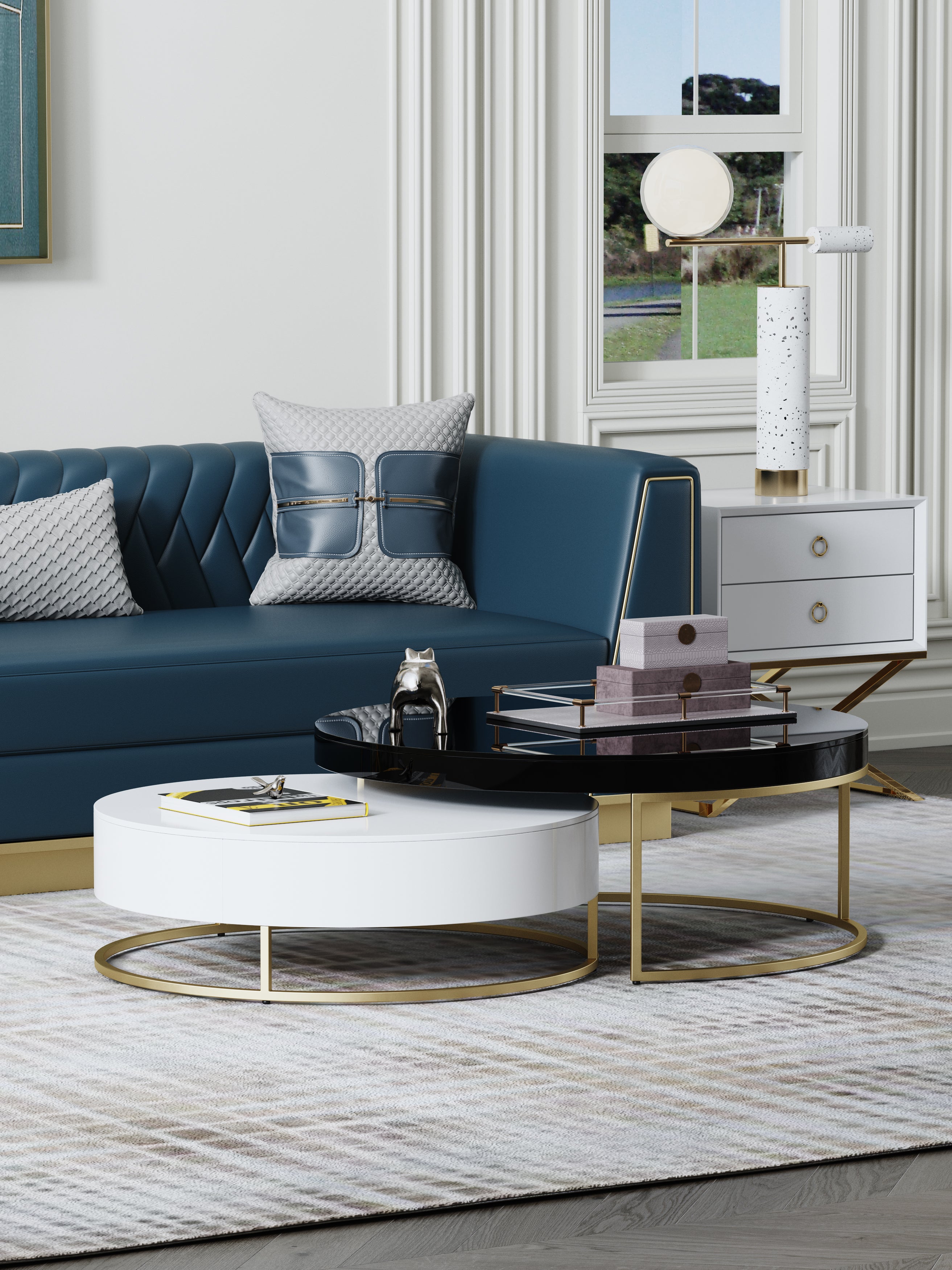 High-Gloss Coffee Table with Stainless Steel Accents