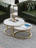 Slim Marble Coffee Table with Plated Steel Details