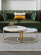 Slim Marble Coffee Table with Plated Steel Details