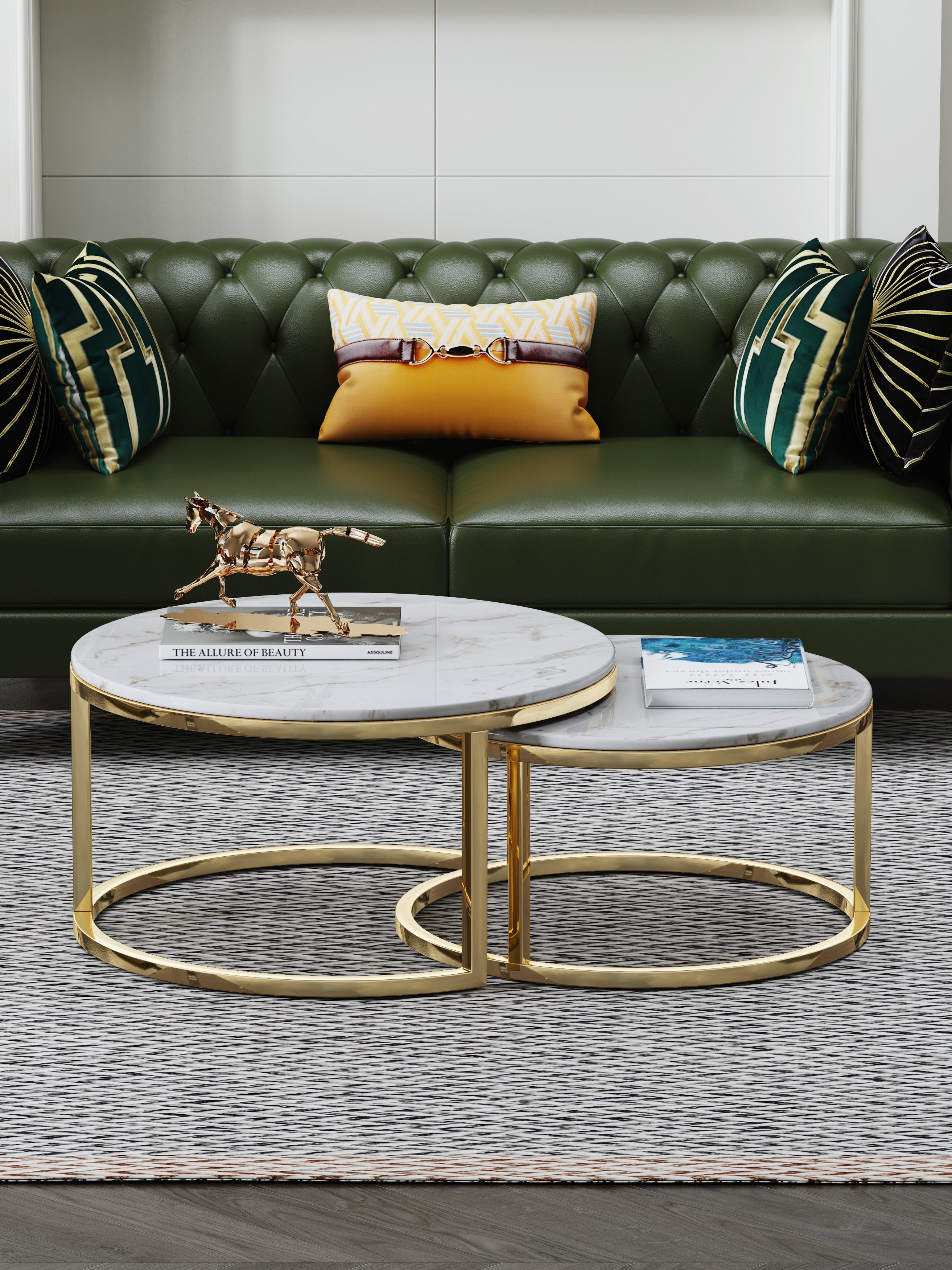 Slim Marble Coffee Table with Plated Steel Details