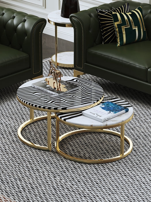 Modern Gold Finish Stainless Steel Coffee Table with Marble Top