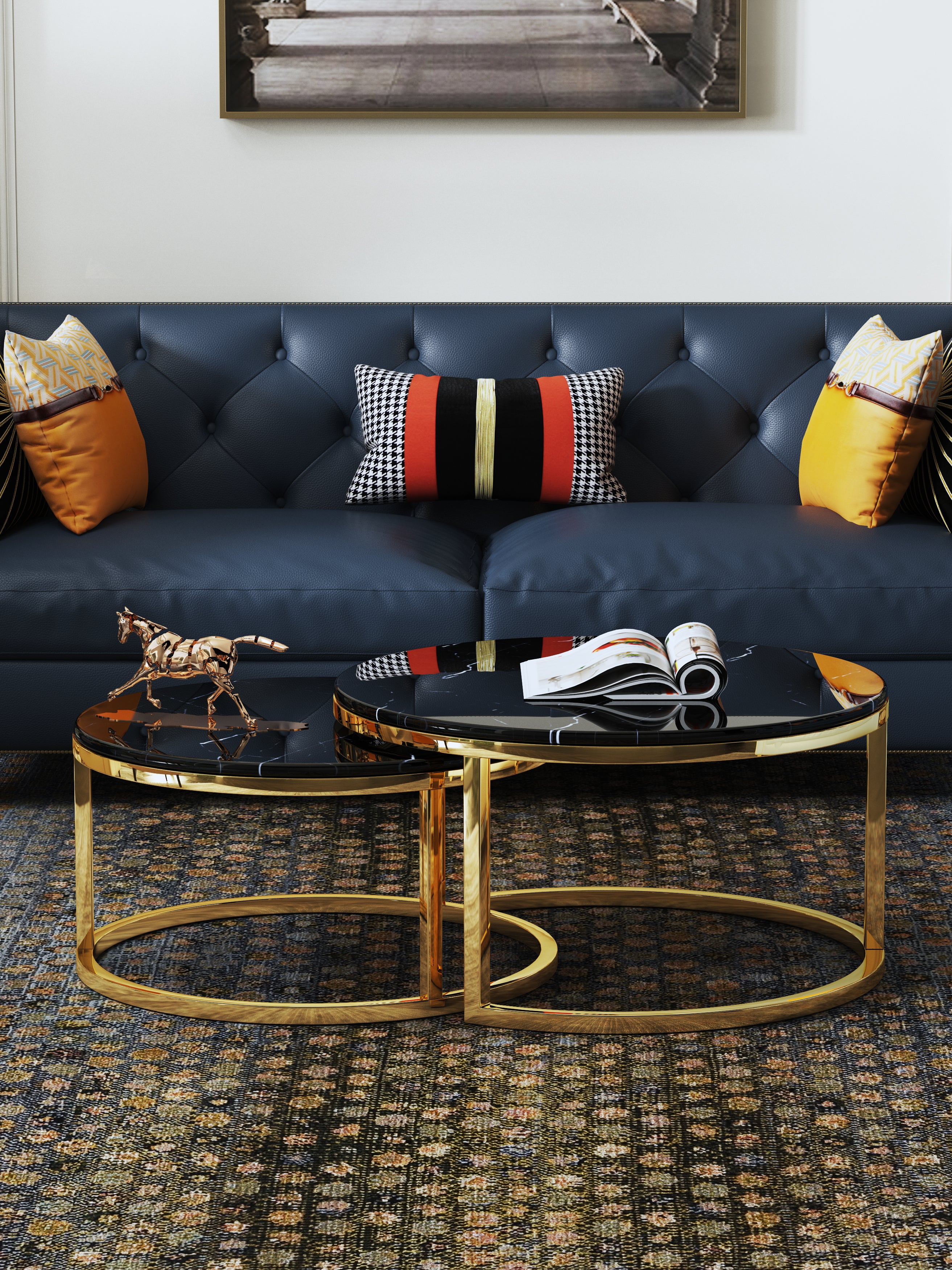 Marble Coffee Table with Stainless Steel Accents
