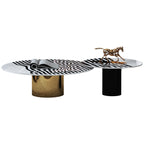 Compact Marble Coffee Table with Plated Steel Details