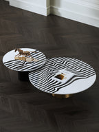 Compact Marble Coffee Table with Plated Steel Details