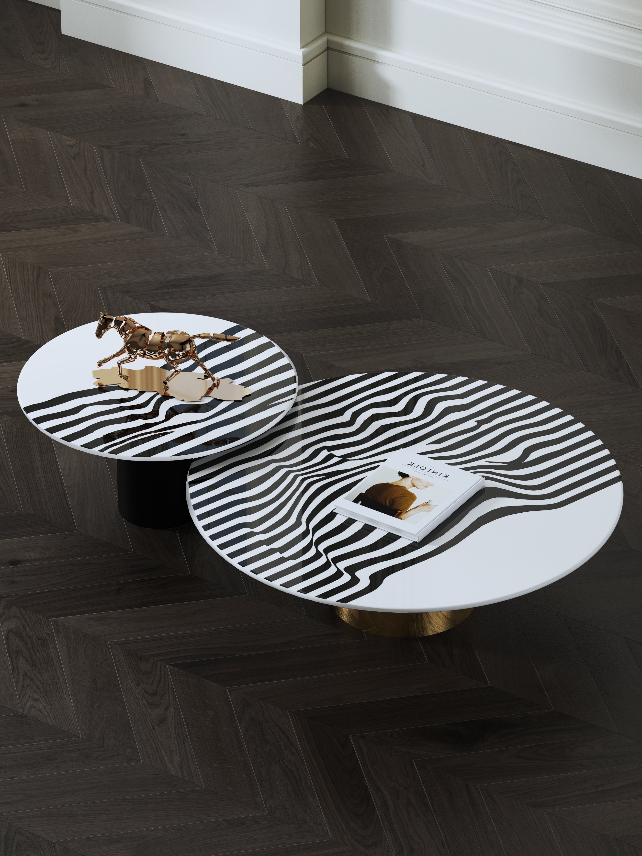 Compact Marble Coffee Table with Plated Steel Details