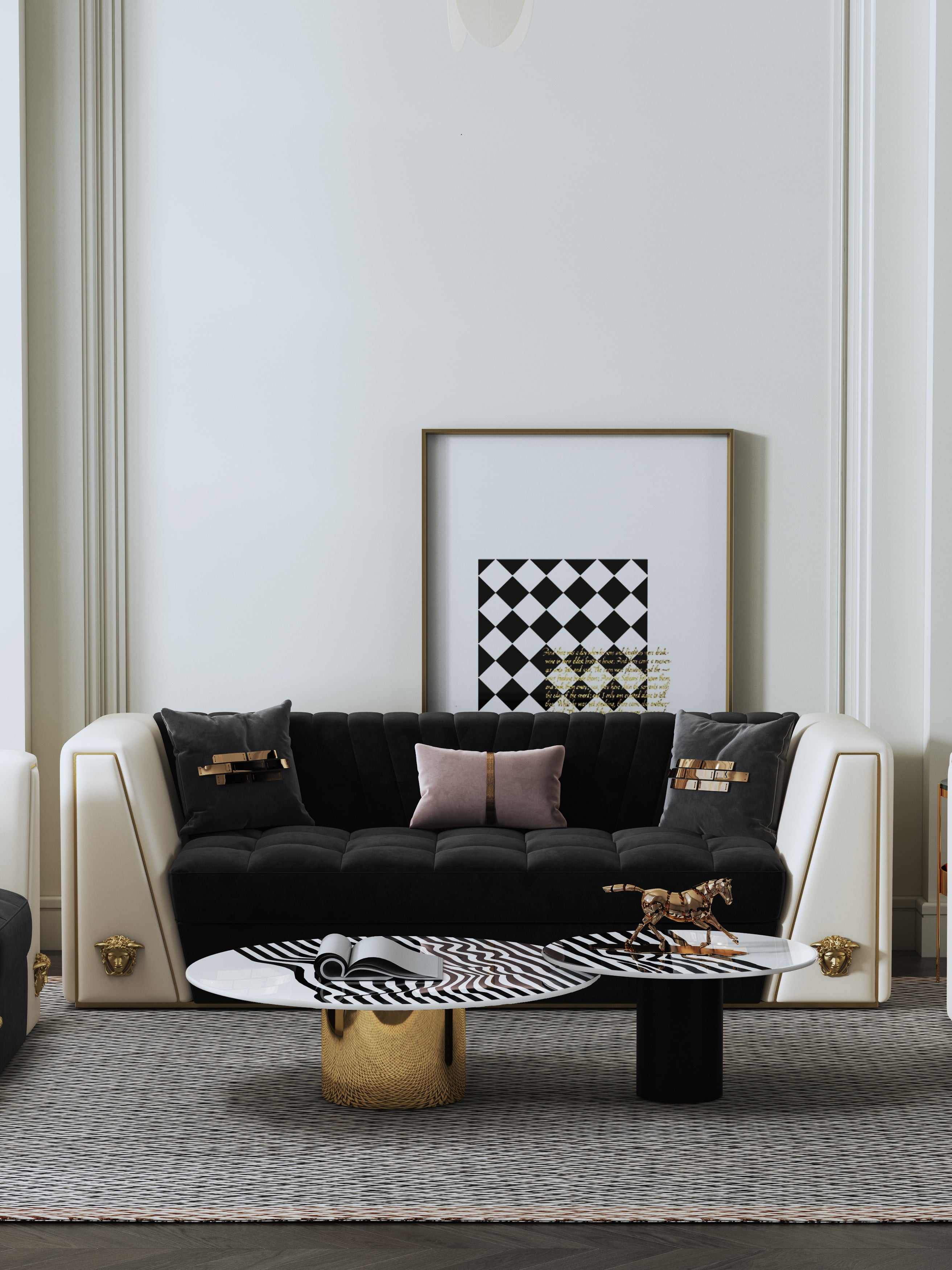 Compact Marble Coffee Table with Plated Steel Details