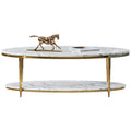 Wide Marble Coffee Table with Plated Steel Details