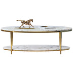 Wide Marble Coffee Table with Plated Steel Details