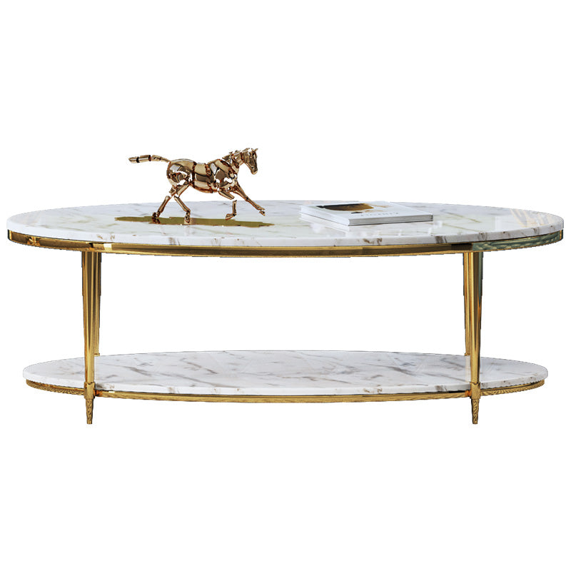 Wide Marble Coffee Table with Plated Steel Details