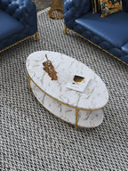 Wide Marble Coffee Table with Plated Steel Details