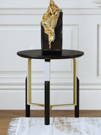 Black Veneer End Table with Brushed Gold Stainless Steel Base