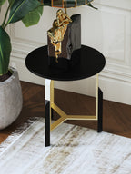 Black Veneer End Table with Brushed Gold Stainless Steel Base