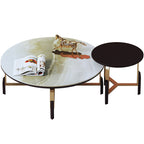 Brushed-Gold Ceramic Coffee Table with Wood Feet