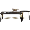 Black Veneer Coffee Table with Brushed-Gold Steel and Wood Feet