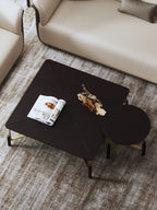 Black Veneer Coffee Table with Brushed-Gold Steel and Wood Feet