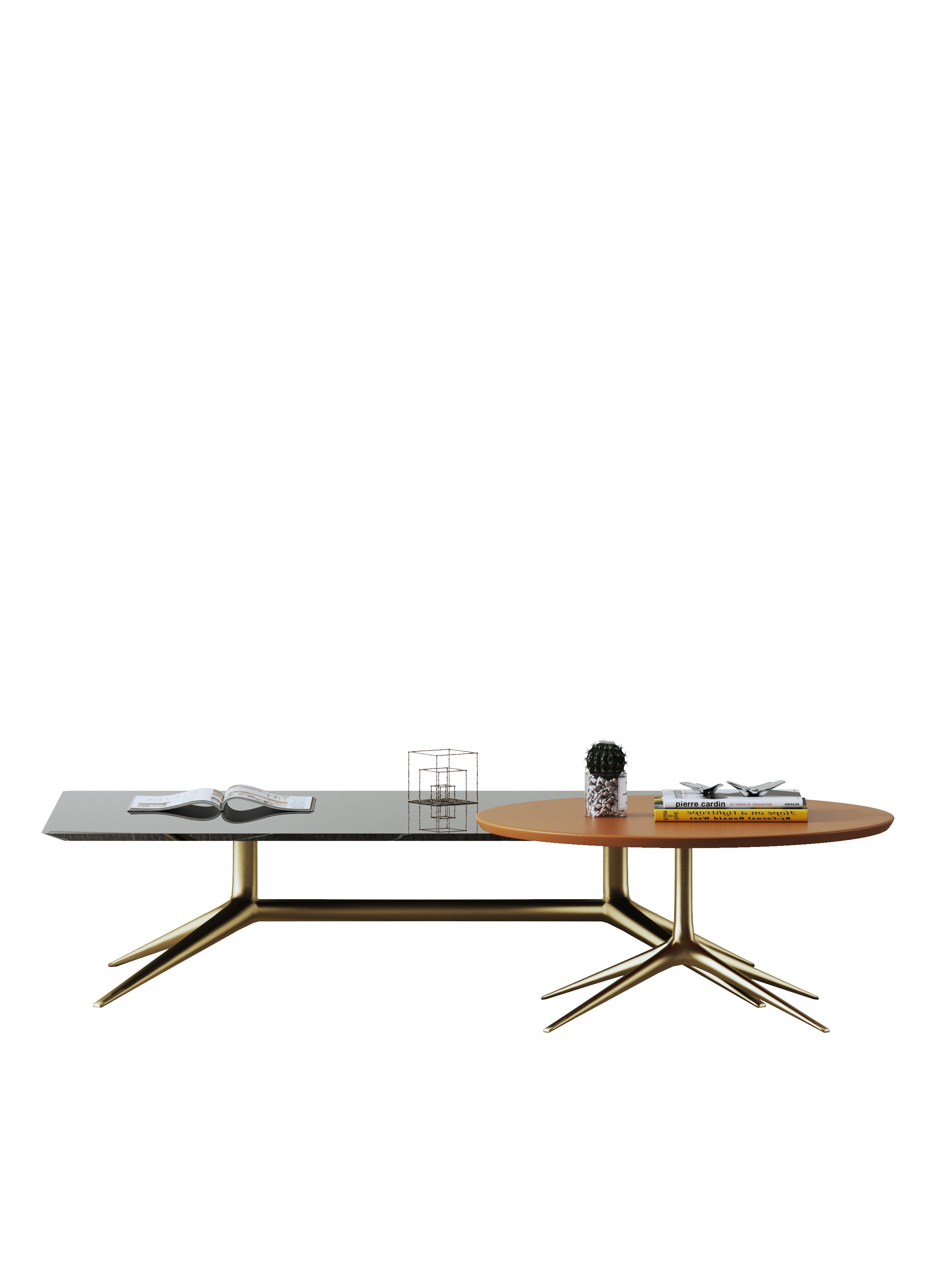 Wide Marble and Stainless Steel Coffee Table