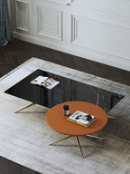 Wide Marble and Stainless Steel Coffee Table